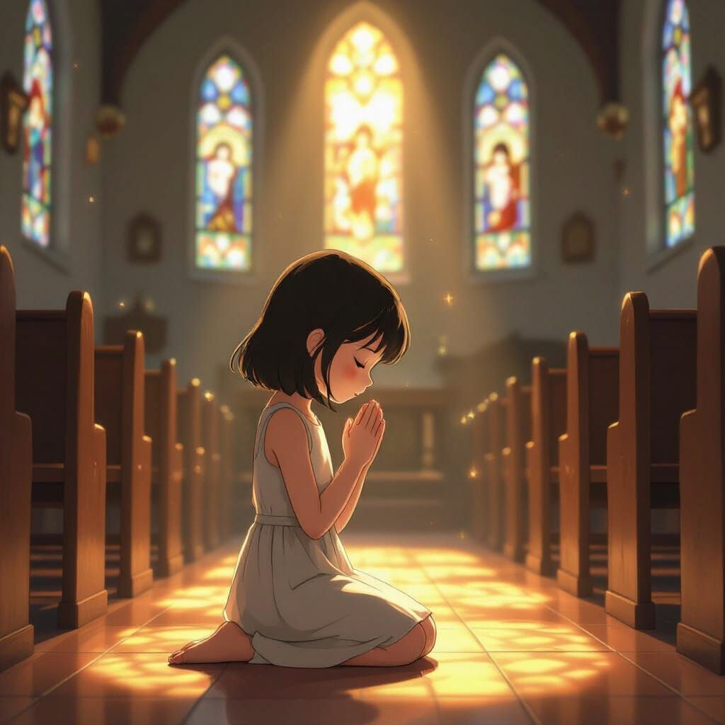 Girl Praying in Church, Digital Art