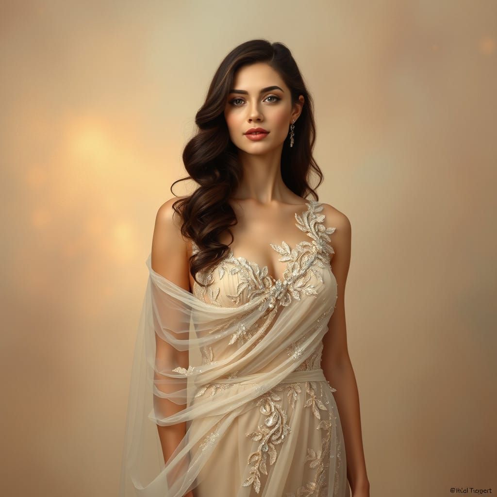 A Dreamy, Elegant Lady in a Flowing Gown
