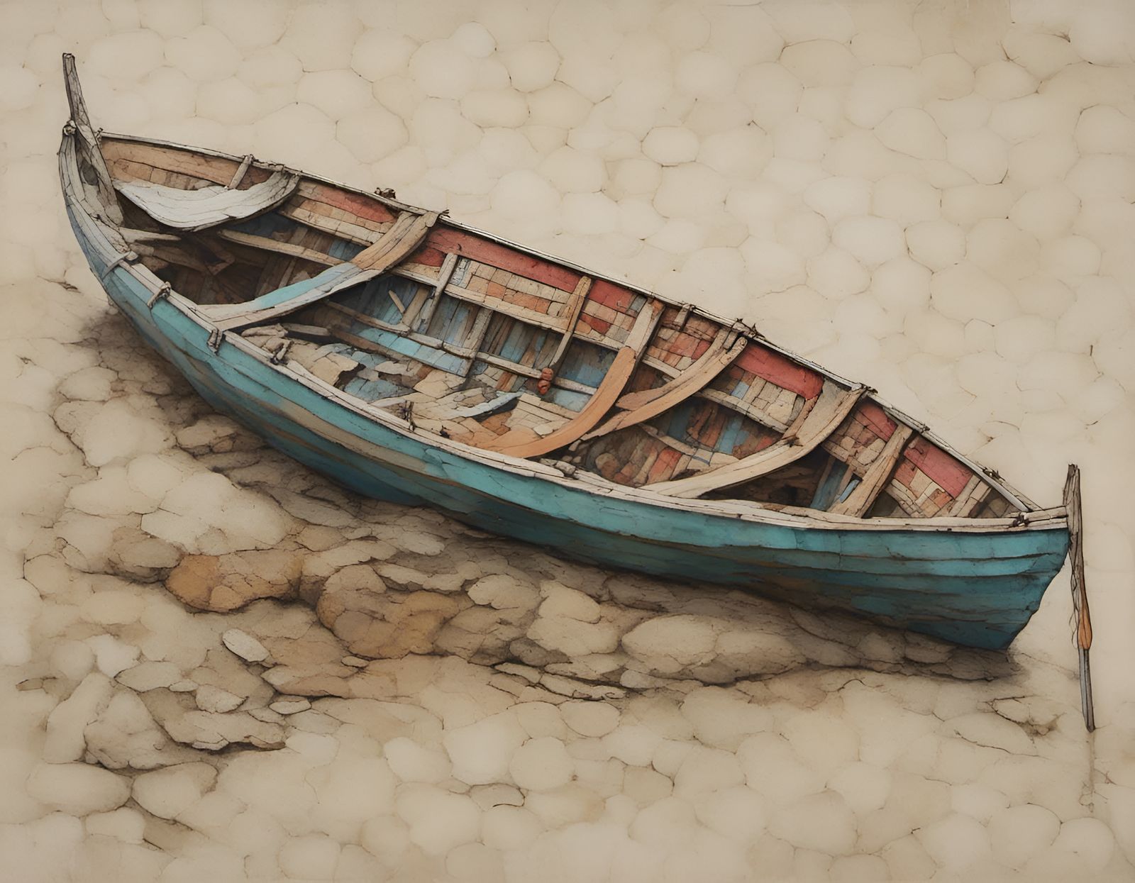 Vintage Rainbow Boat on the Water