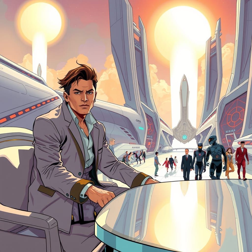 Futuristic Man in Alien City, Science Fiction Illustration