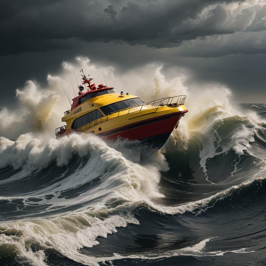 Dynamic Sea Rescue Boat in Stormy Ocean