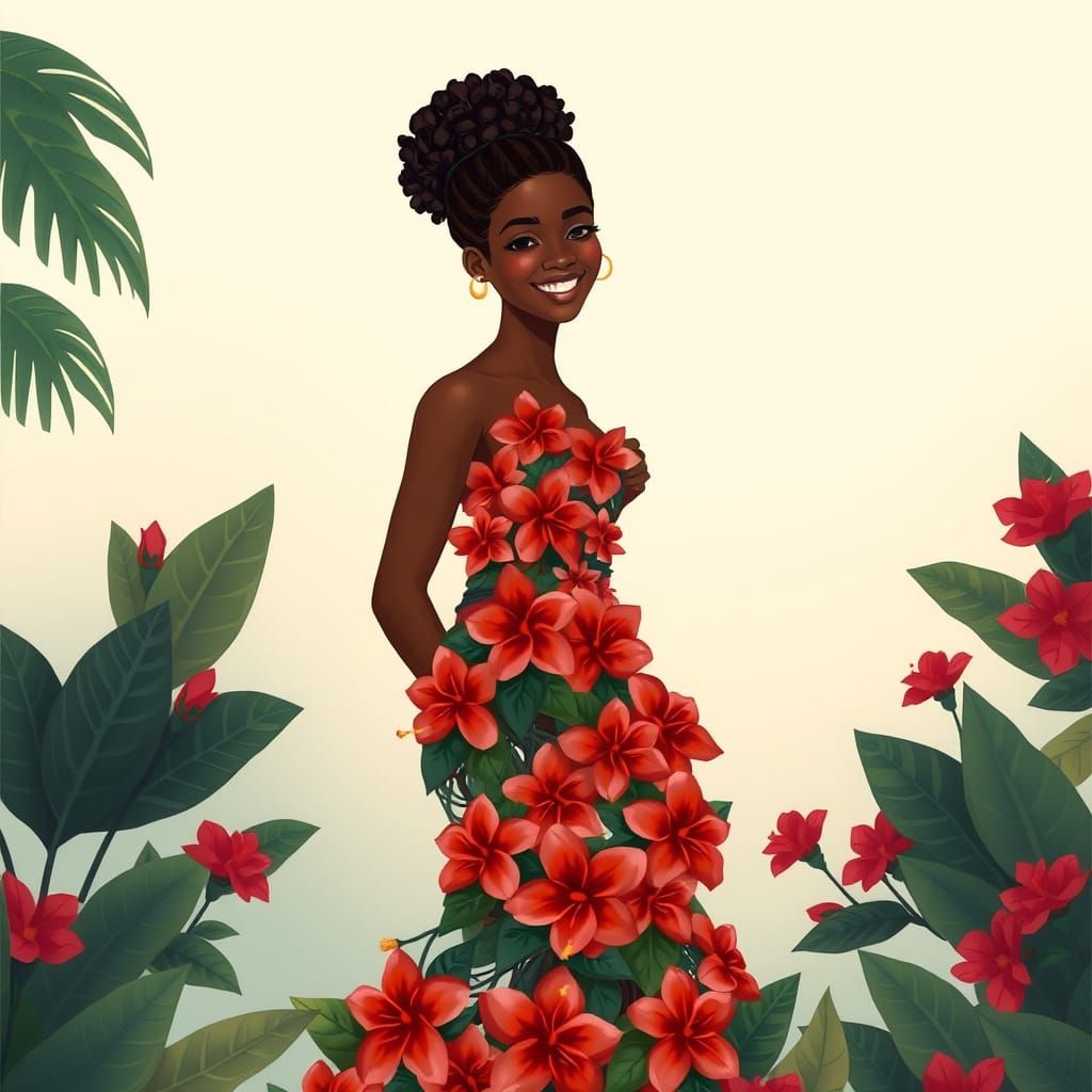 Curly Goddess in Tropical Bloom