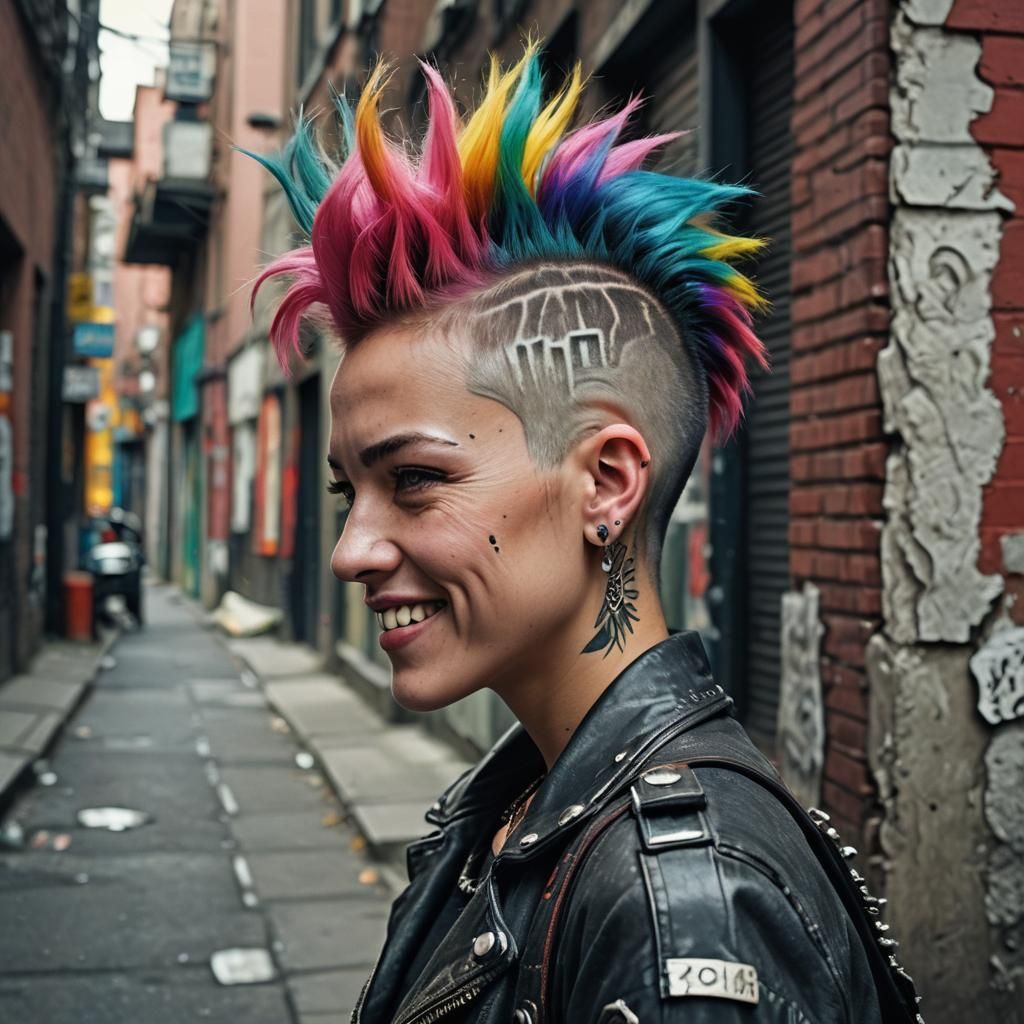 Vivid Punk Woman with Mohawk in Acrylic Relief