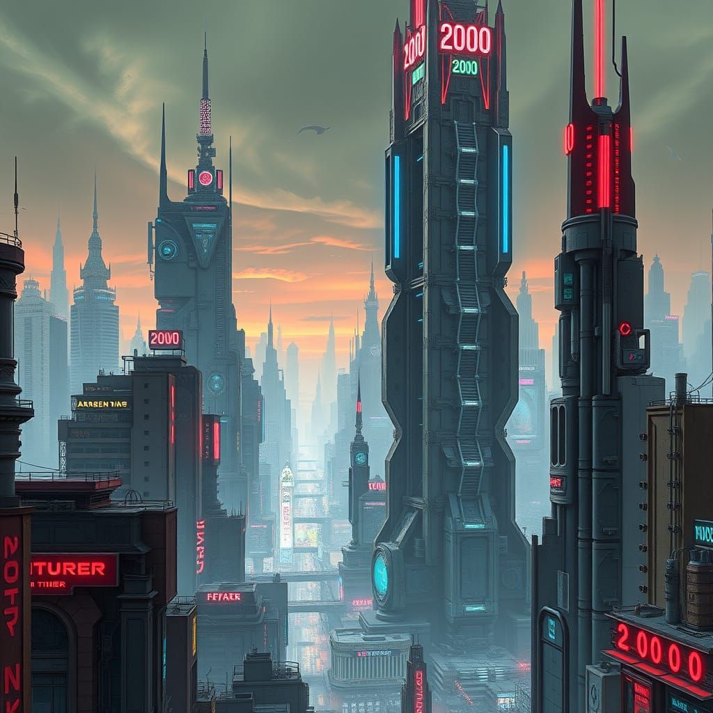 Futuristic Cityscape in Cyberpunk Dystopian Style