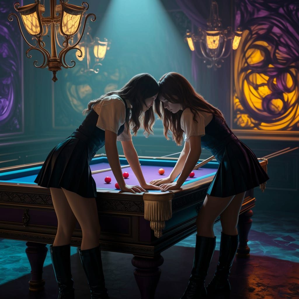Dark Fantasy Snooker Scene with Emma Watson and Chiaki Kuriy...