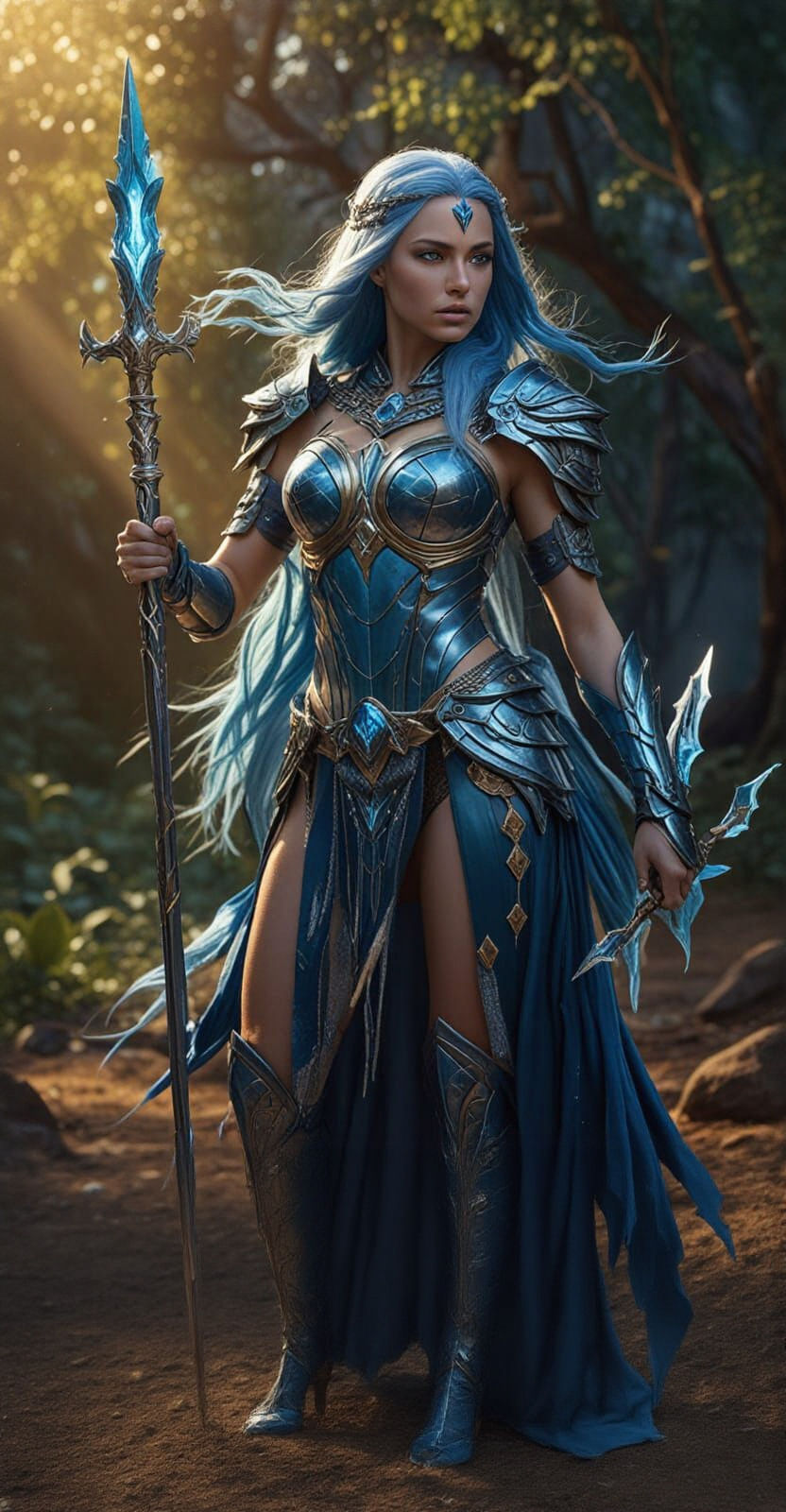 Crystalline Warrior with Glowing Spear: Digital Art