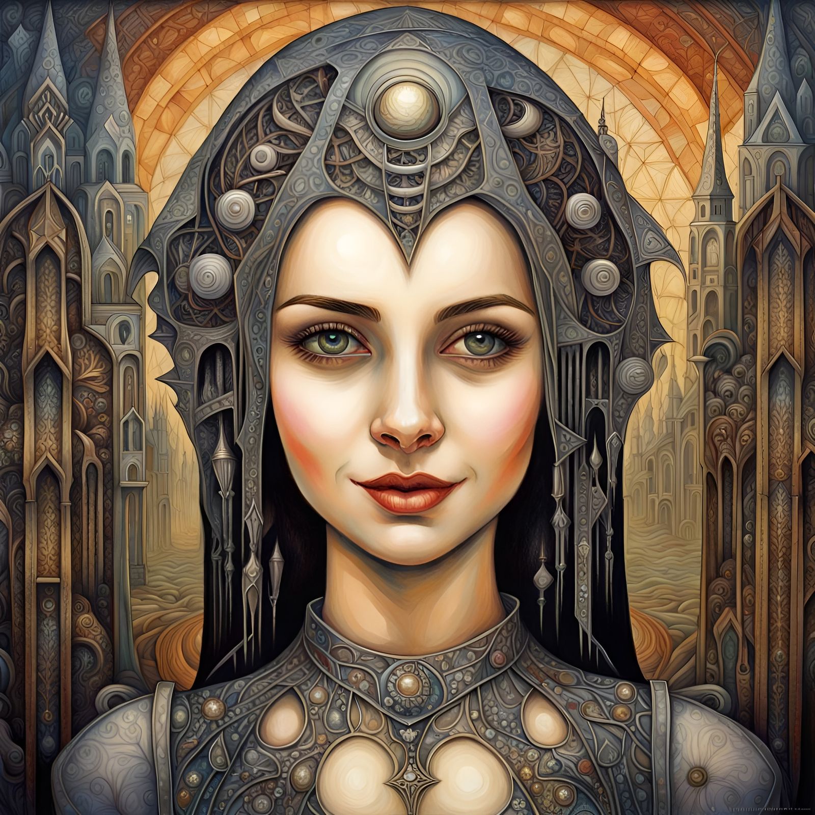 Gothic Girl Portrait in Surrealist Biomechanical Style