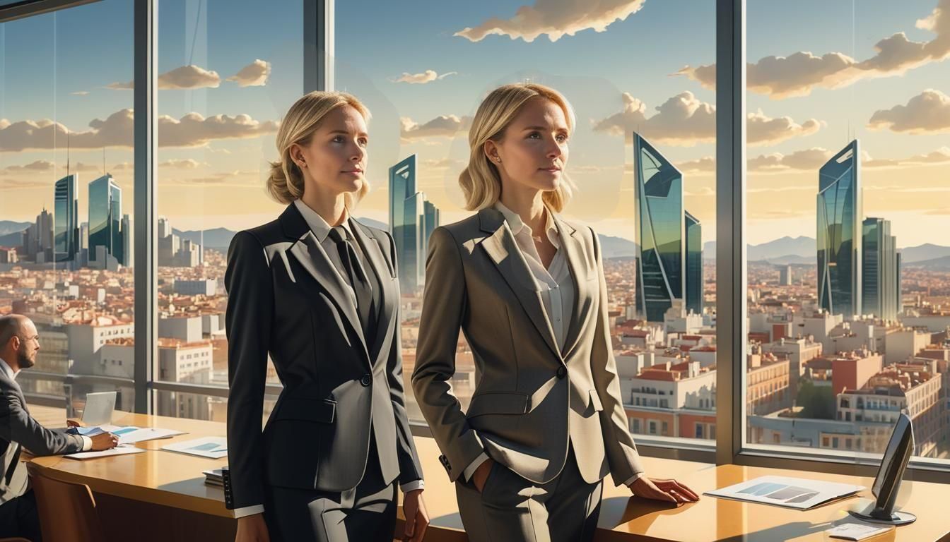 Blonde Entrepreneur Overlooking Madrid: Photorealistic Visio...