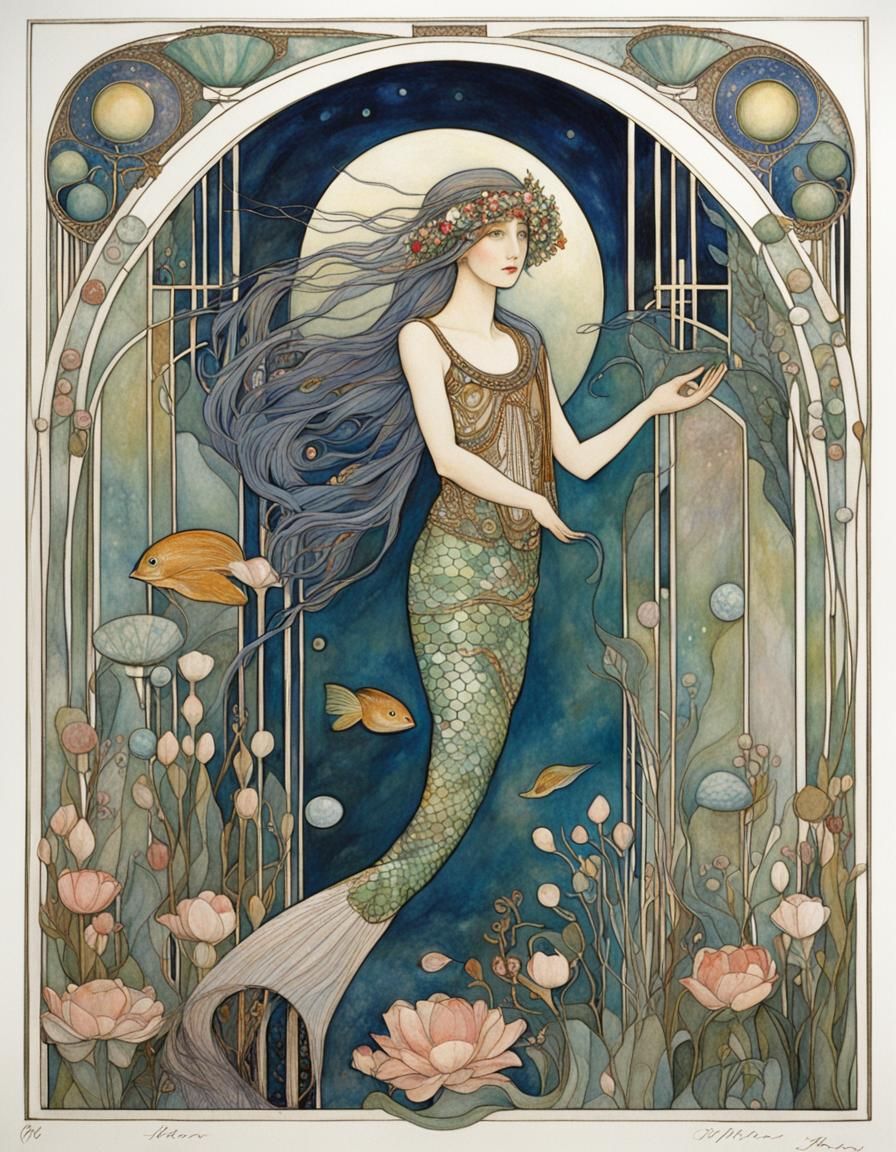 Art Nouveau Mermaid Illustration