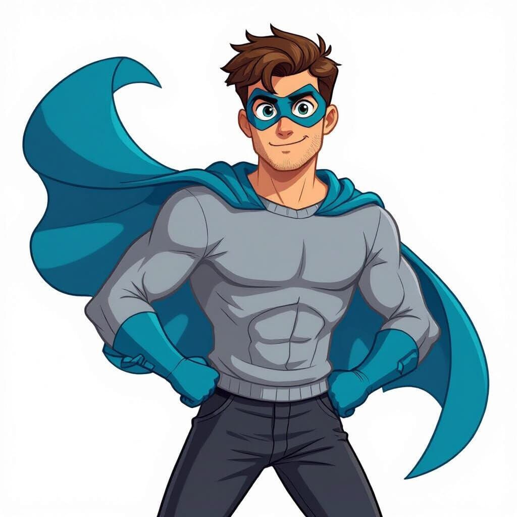 Cartoon Superhero Character in Cel-Shaded Style