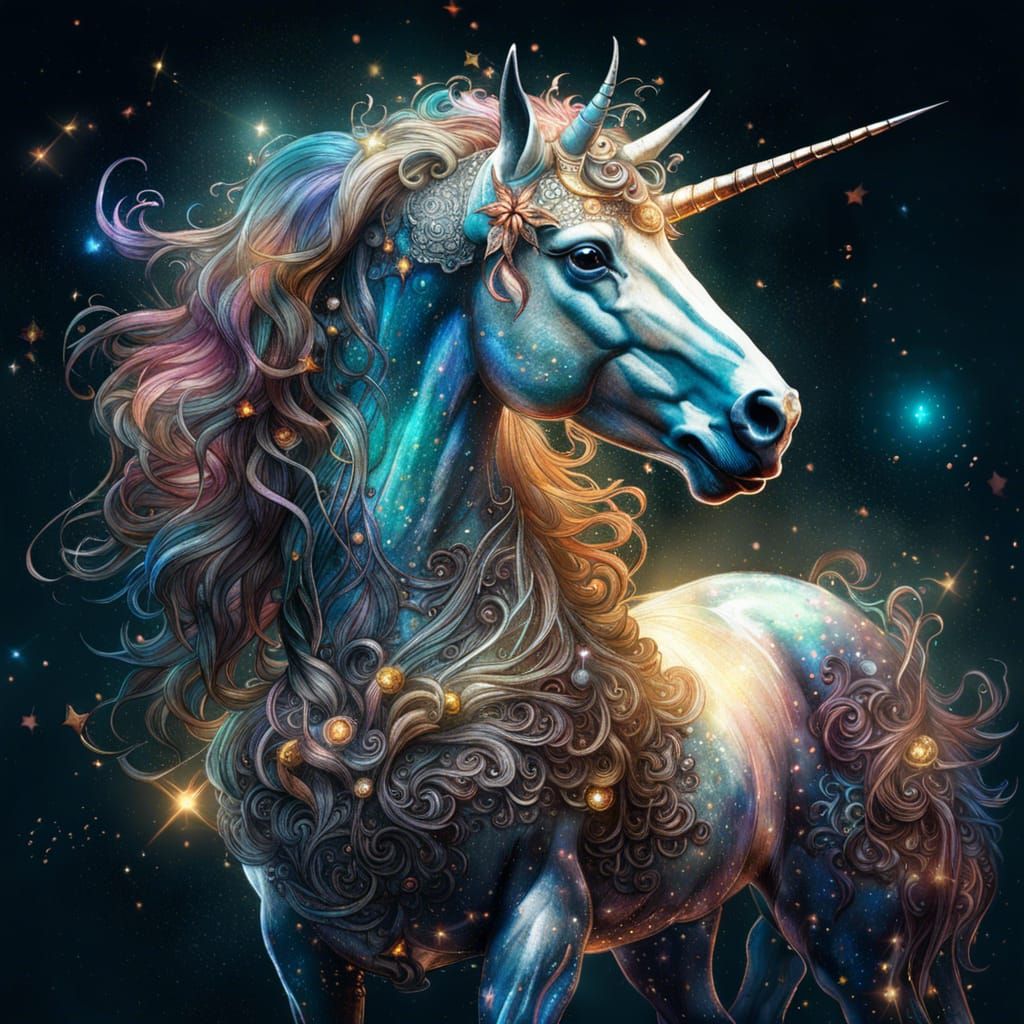 Celestial Unicorn in Fantasy Landscape, Digital Art
