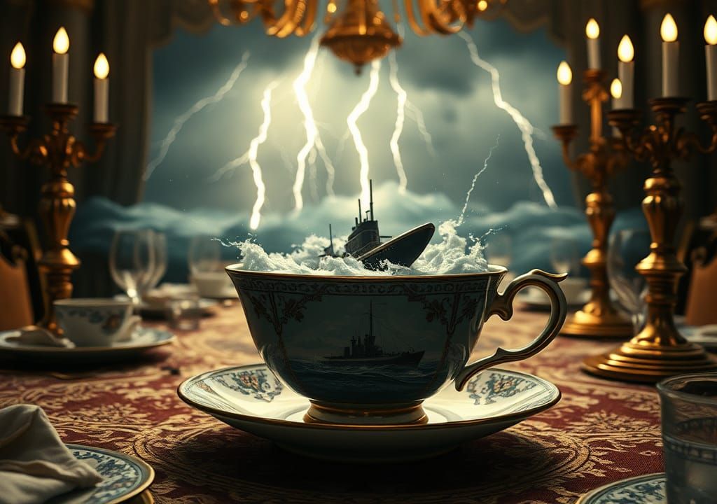 Submarine Surfaces in Teacup During Storm