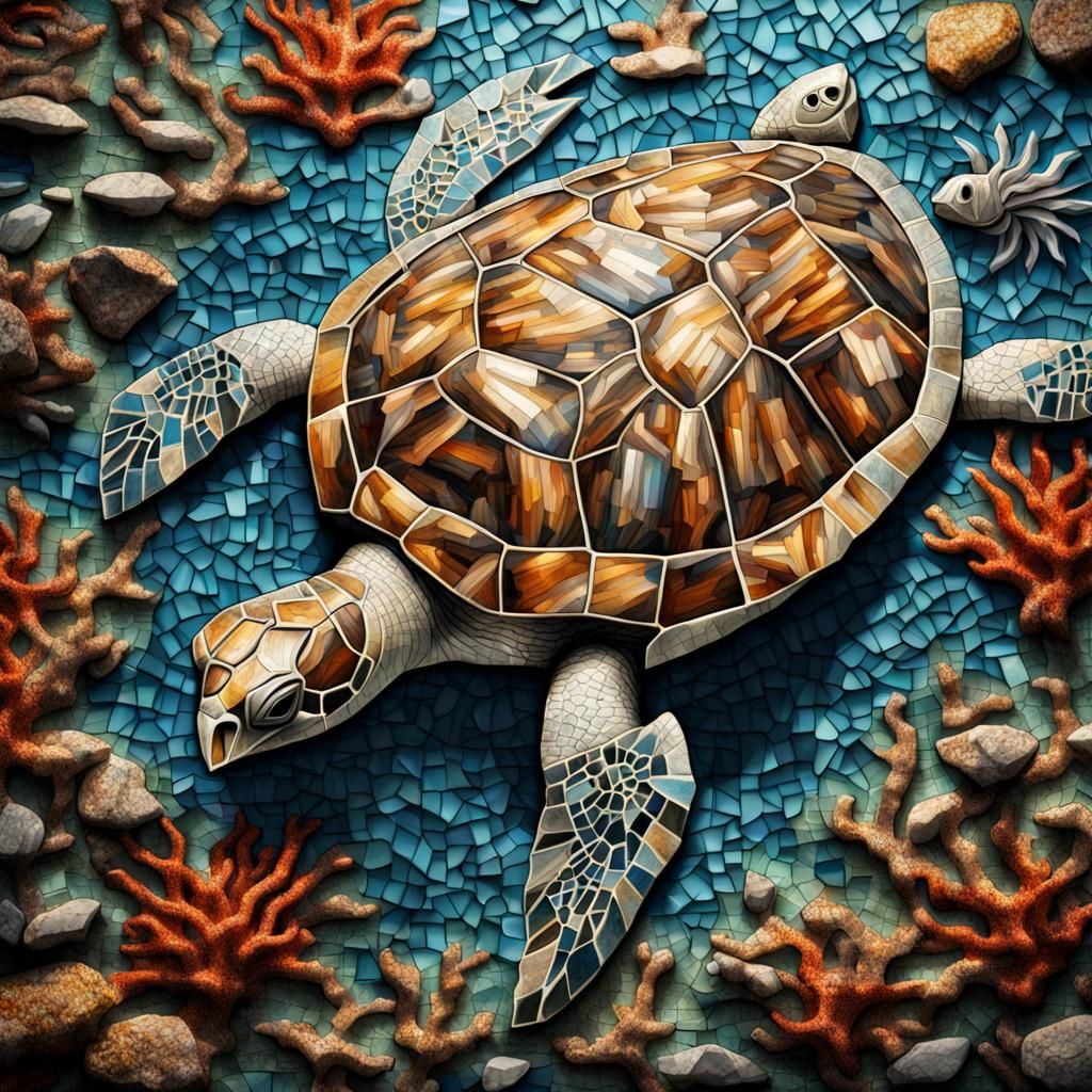 Underwater Turtle Mosaic Art in HDR