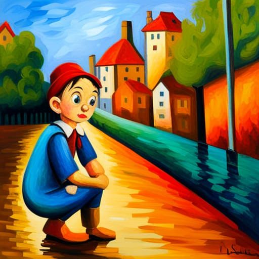 Pinocchio in Expressionist Impasto Oil Painting