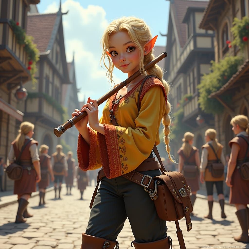 Halfling Bard in Medieval City Square