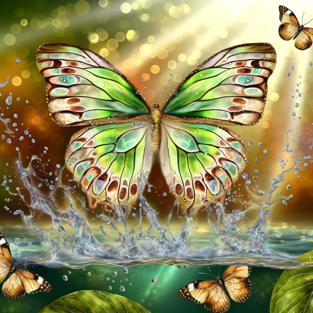 Surreal Nature Scene with Emerging Butterfly in Golden Light