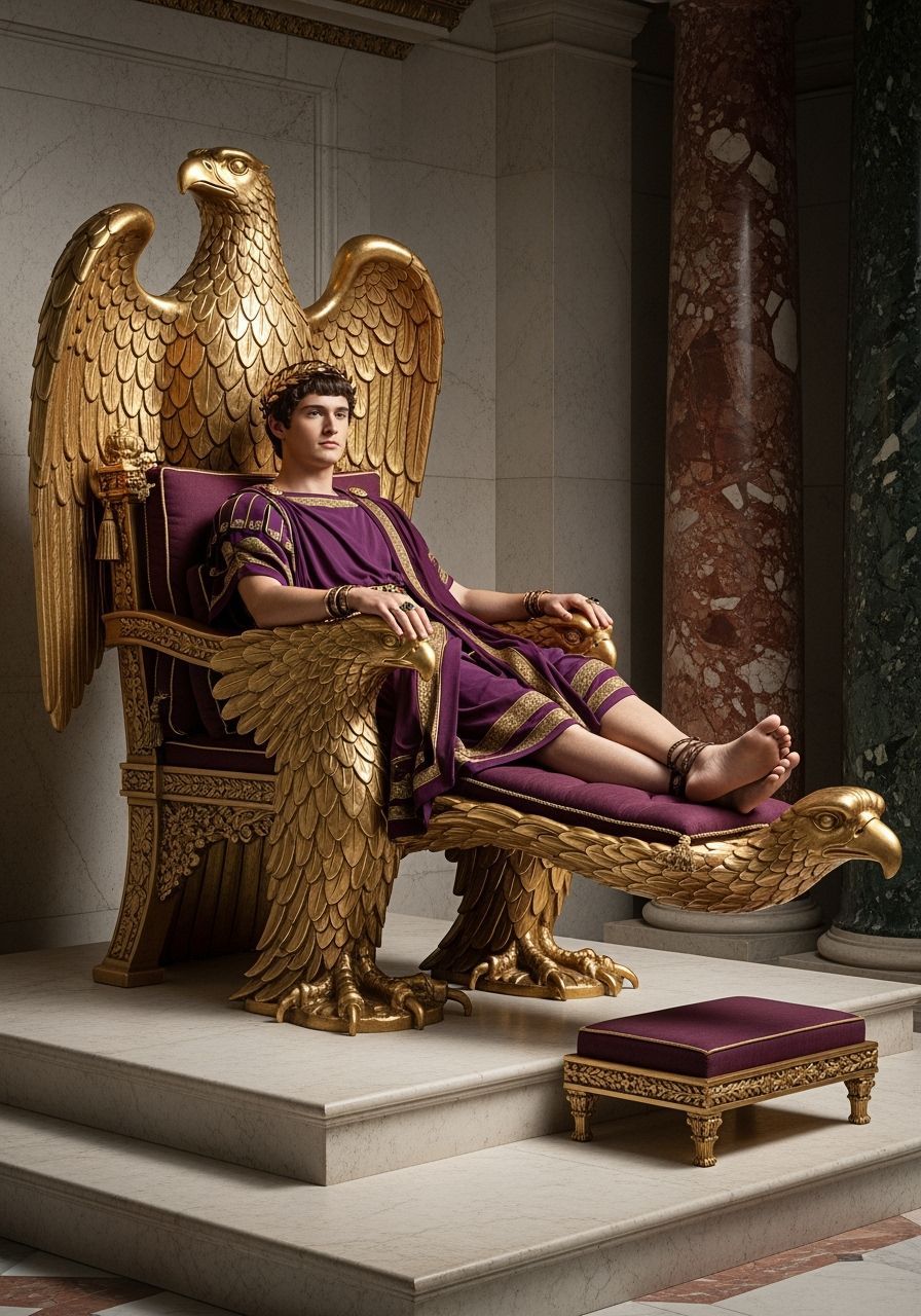 Emperor Nero on Eagle Throne in Opulent Palace