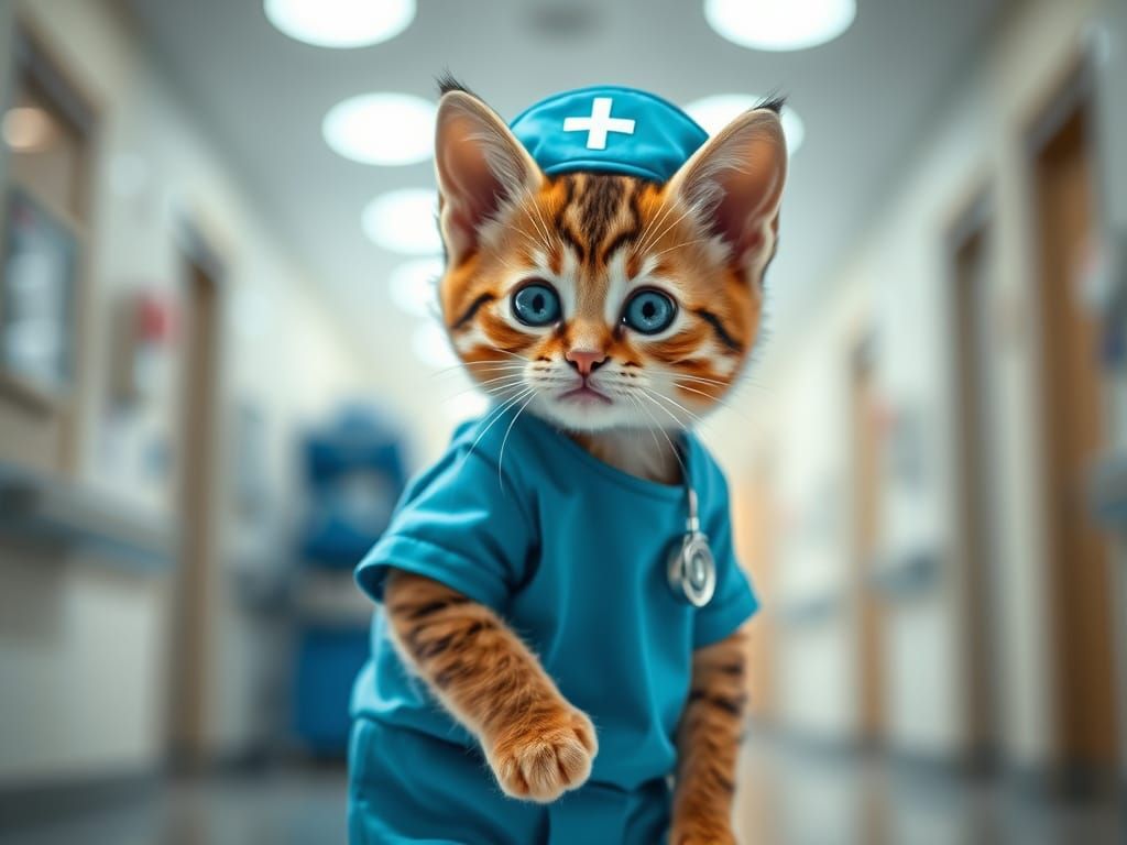 Kitten Nurse in Modern Hospital Photography