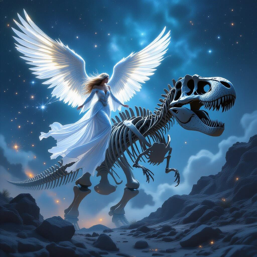 Celestial Angel Descends on T-Rex Skeleton