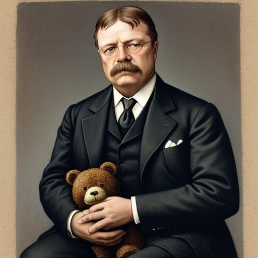 President Theodore Roosevelt, holding a teddy bear