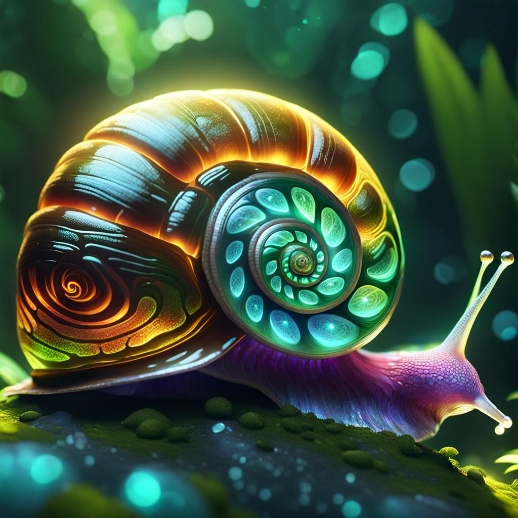 Luminous Crystal Snail with Jungle Shell