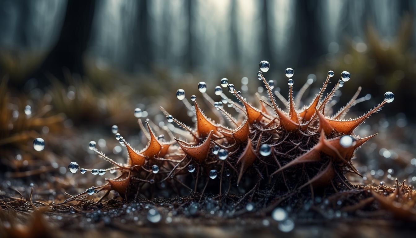 Glistening Thorn Seeds in Ethereal Forest Light