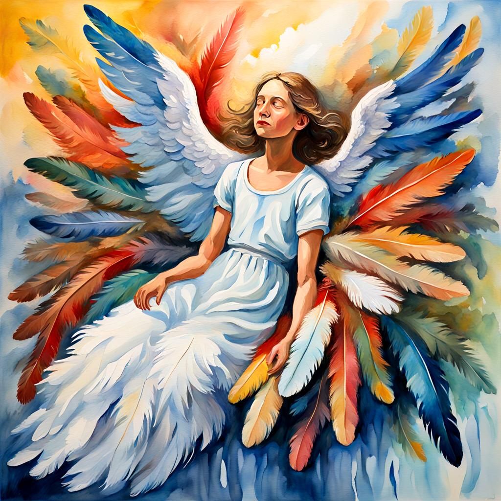 Angelic Feathers in Gouache Impressionist Style