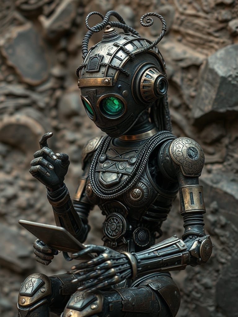 Bronzepunk Biodroid Motherboard with Deep Sculptural Shadows