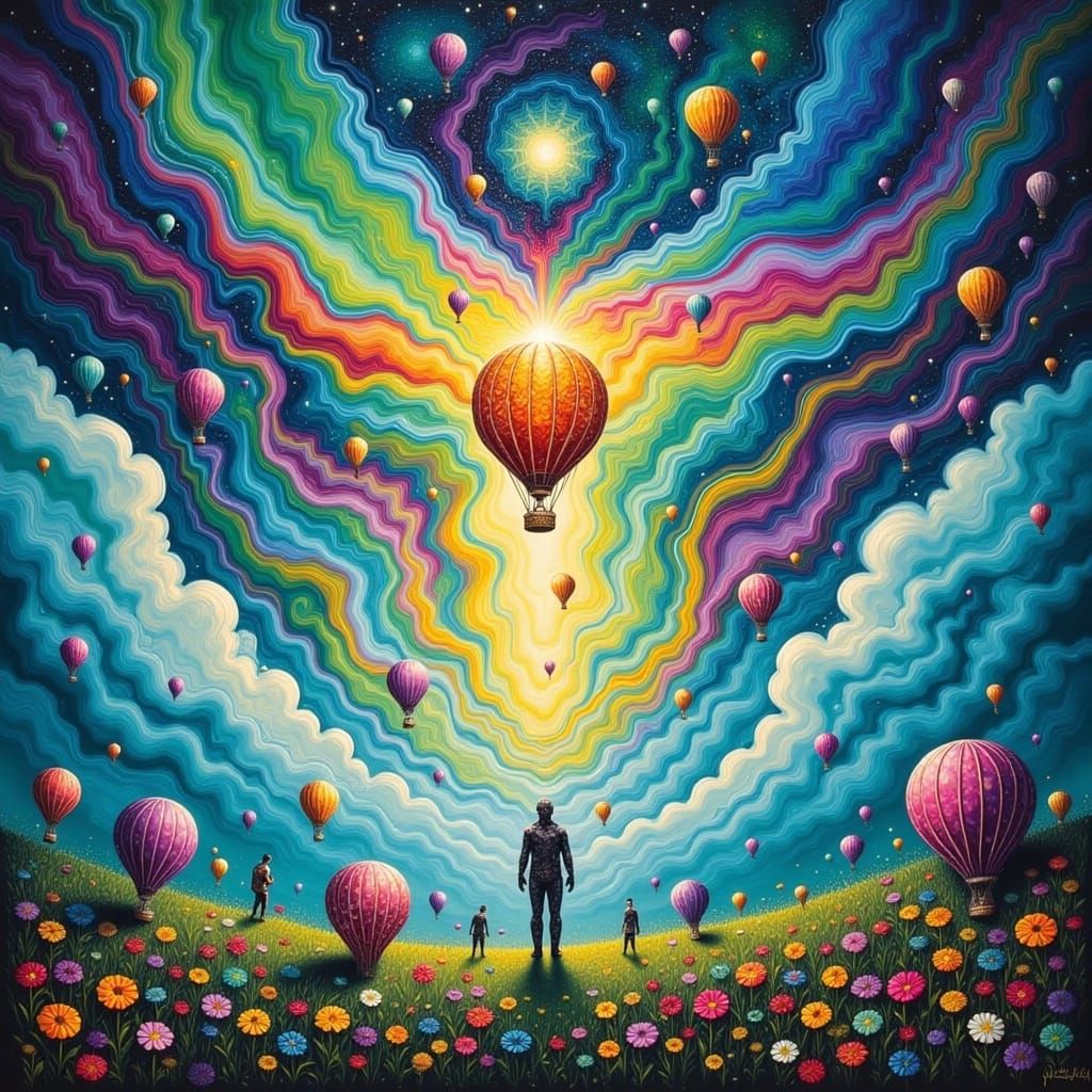 Psychedelic Surrealist Oil Painting with Cosmic Elements