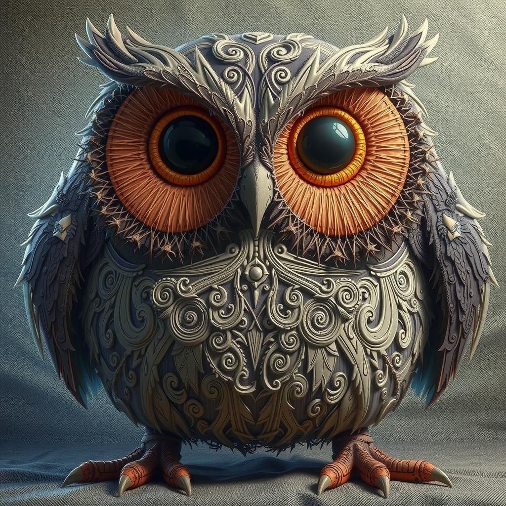 Hyperrealistic Hand-Embroidered Owl in 8K UHD