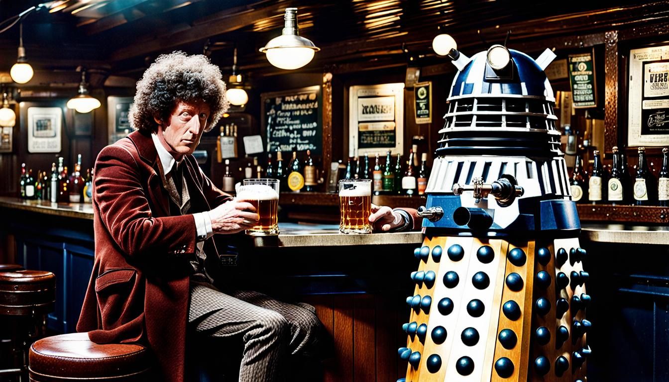 Doctor Who and Dalek Enjoying a Drink