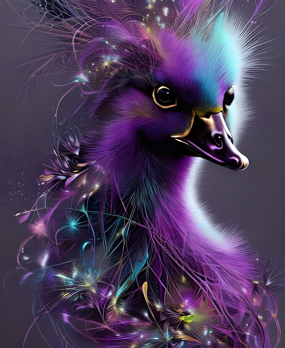 Purple Duckling Portrait with Bronze Outlines