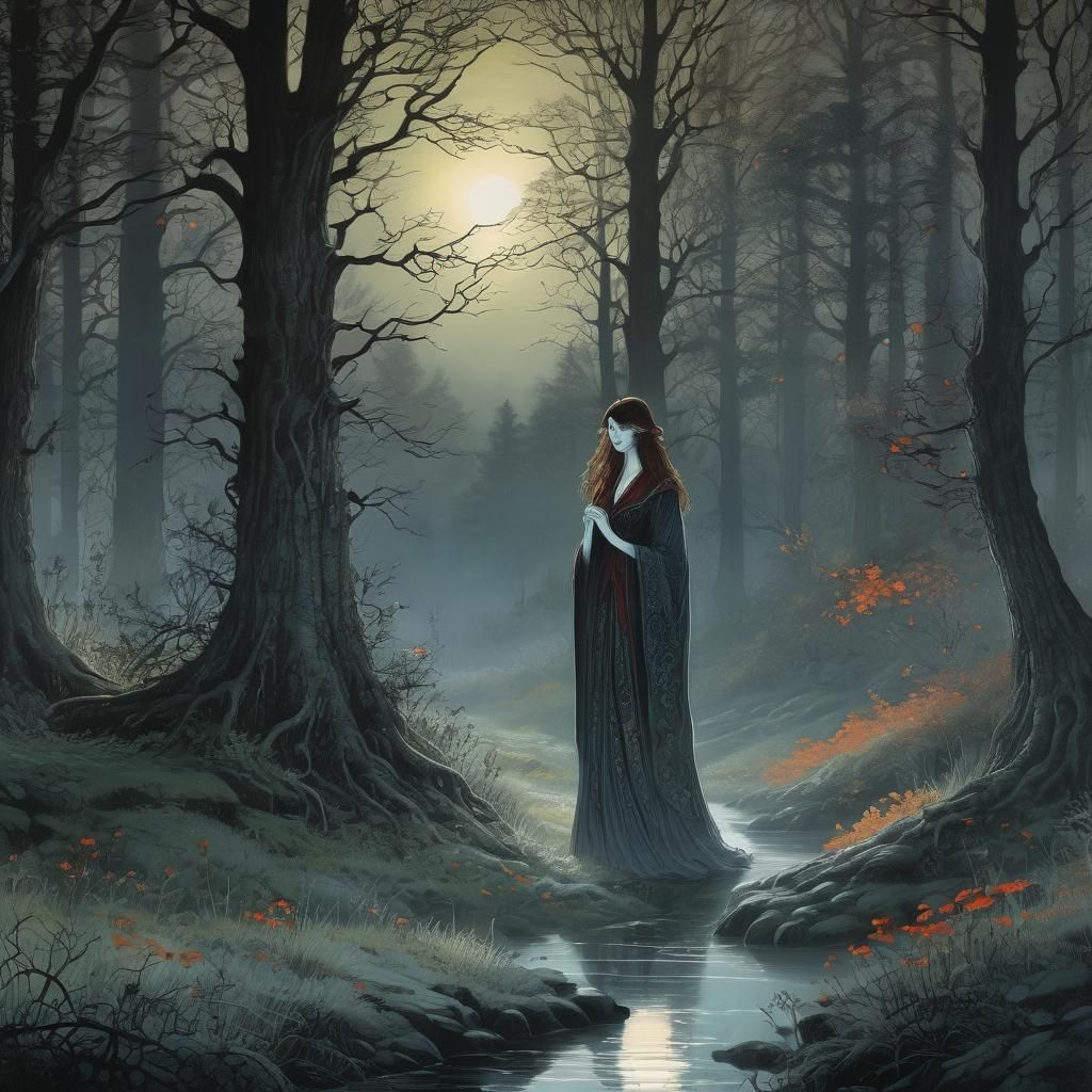 Vampire in Moonlit Glade: Storybook Illustration