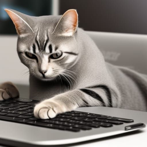 Cat in Suit Typing on Laptop in Office