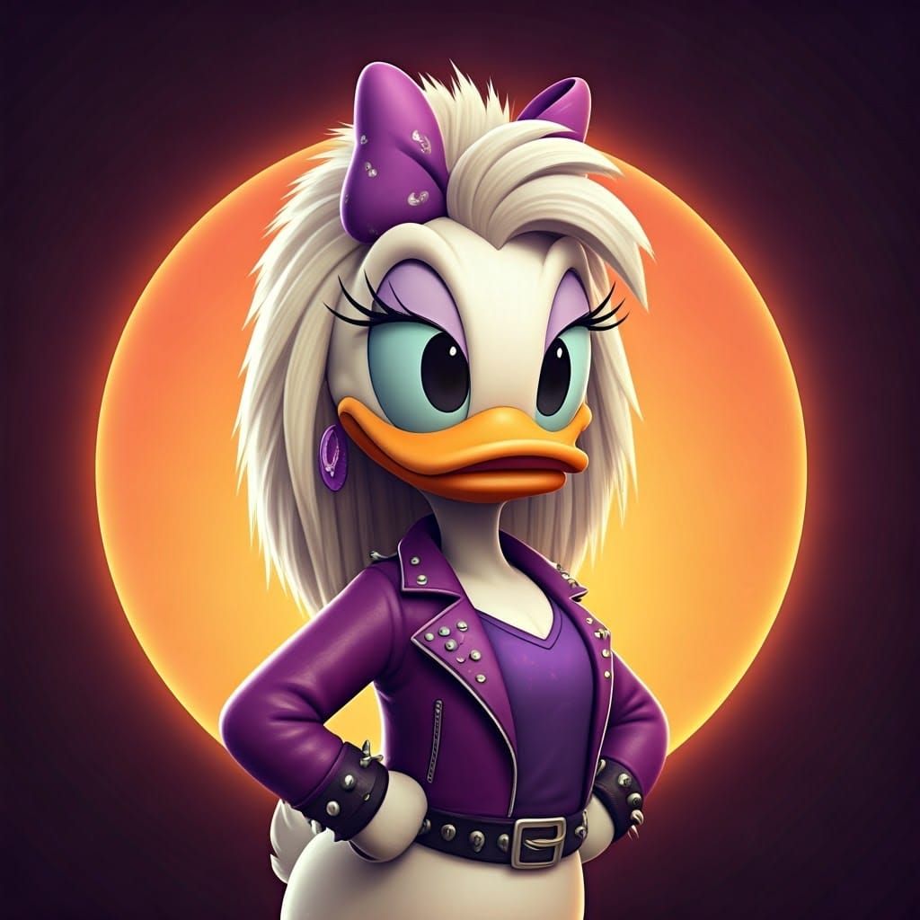 Pixar-Inspired Rockstar Daisy Duck in Vibrant Purple Attire