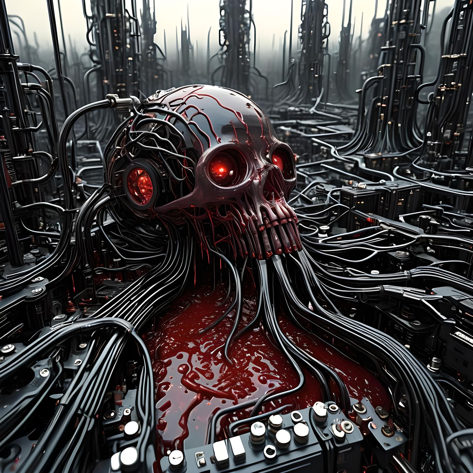 Grotesque Cybernetic Landscape of Flesh and Machines