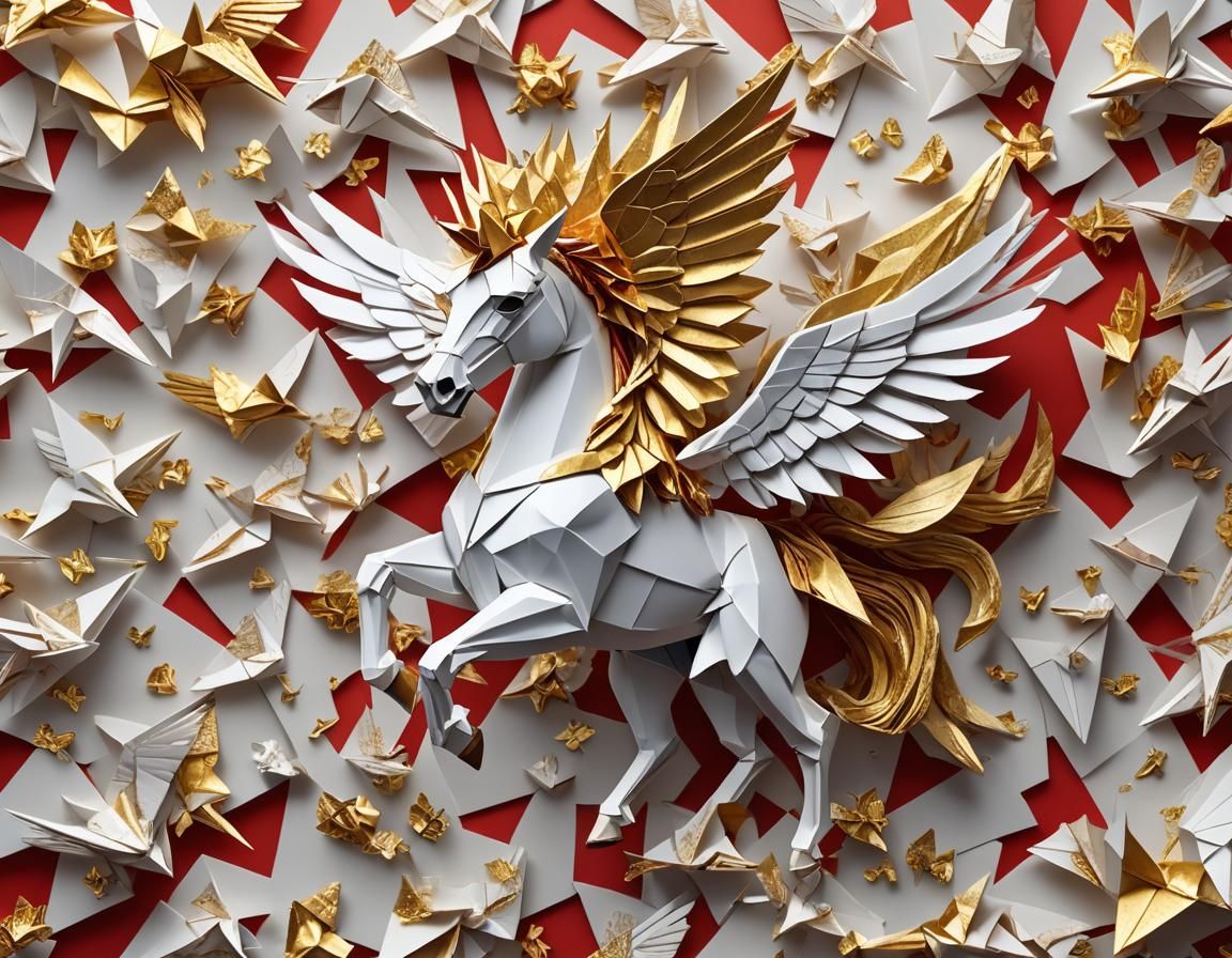 Epic Origami Pegasus Masterpiece in White and Gold