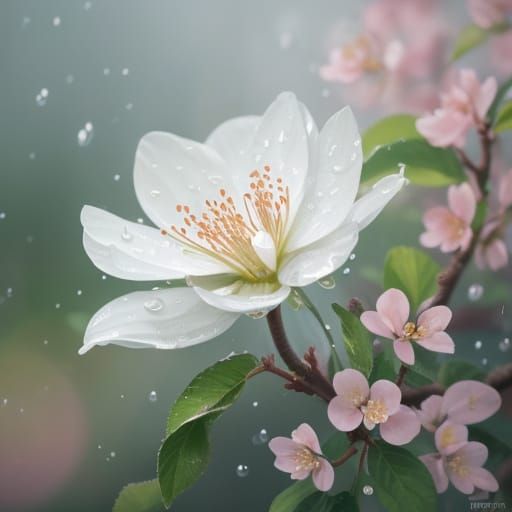 Apple Blossom with Raindrops in Vibrant Splash Art