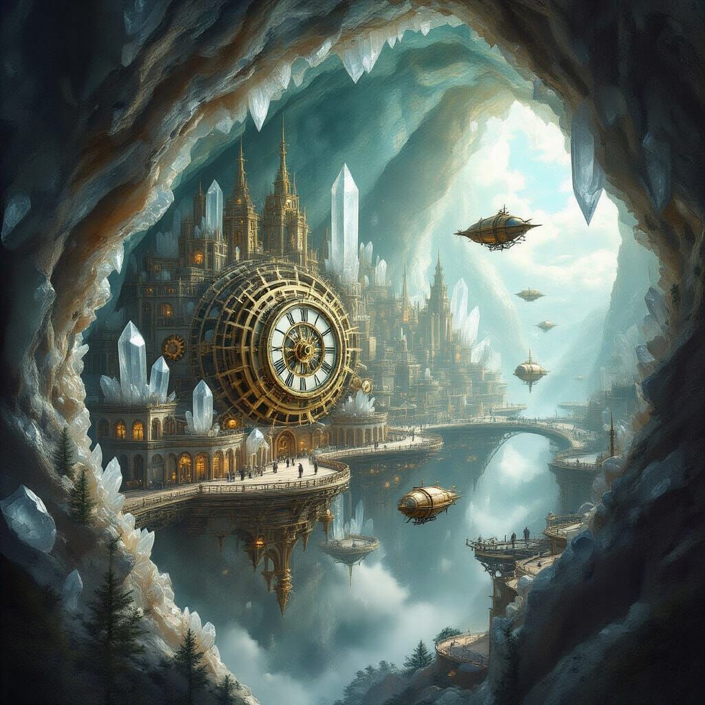 Clockwork City Inside Geode with Crystal Formations