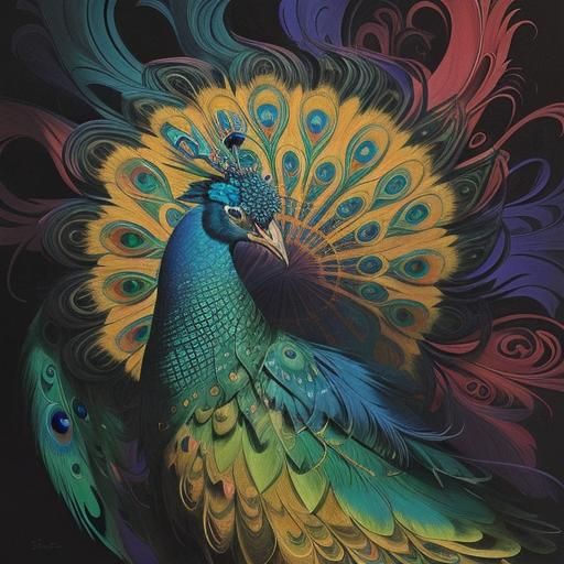 Surreal Peacock Woman Portrait in Abstract Expressionism