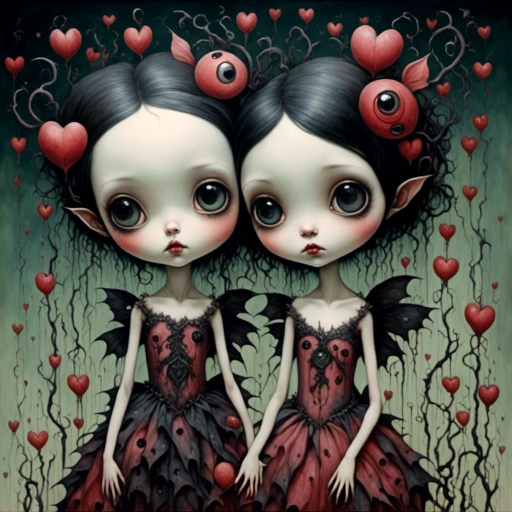 Gothic Doll Sisters in Dark Fantasy Style