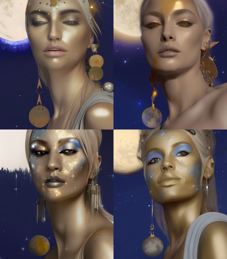 Golden Moon Goddess in Watercolor Style