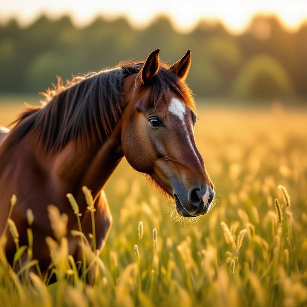Horse Grazing Peacefully in Open Field