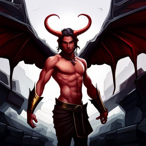 Winged Tiefling Portrait in Hyperdetailed Digital Art Style