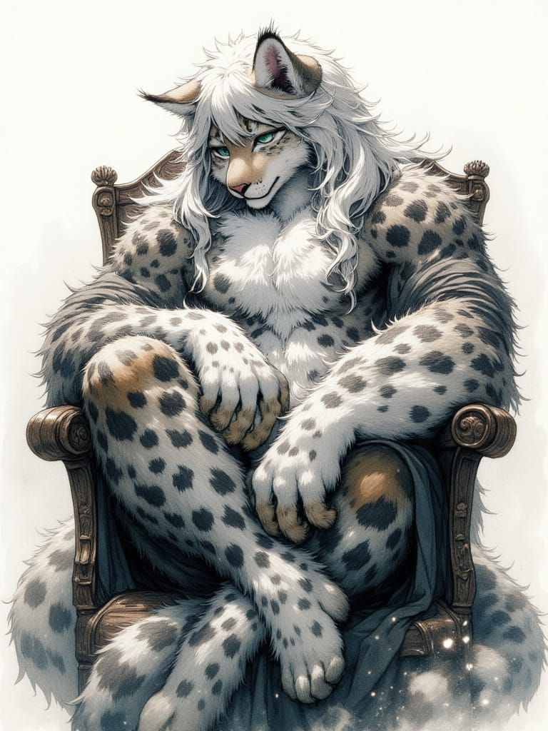 Sensual Furry Snow Leopard in Expressionist Watercolour