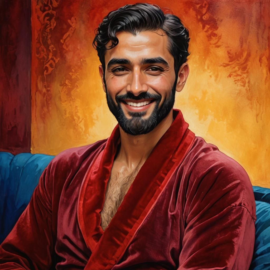 Art Nouveau Portrait of a Hirsute Arab Man