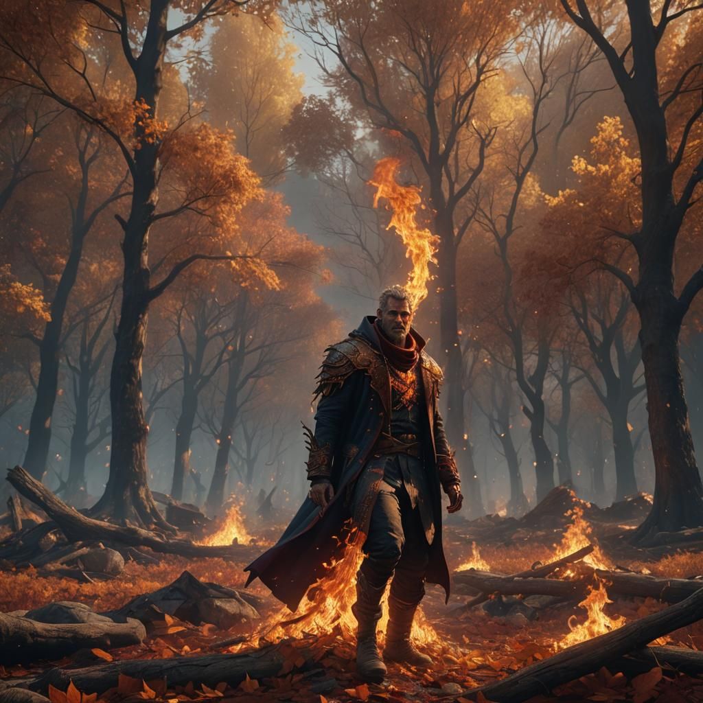 Burning Man in Autumn Heat: Fantasy Concept Art