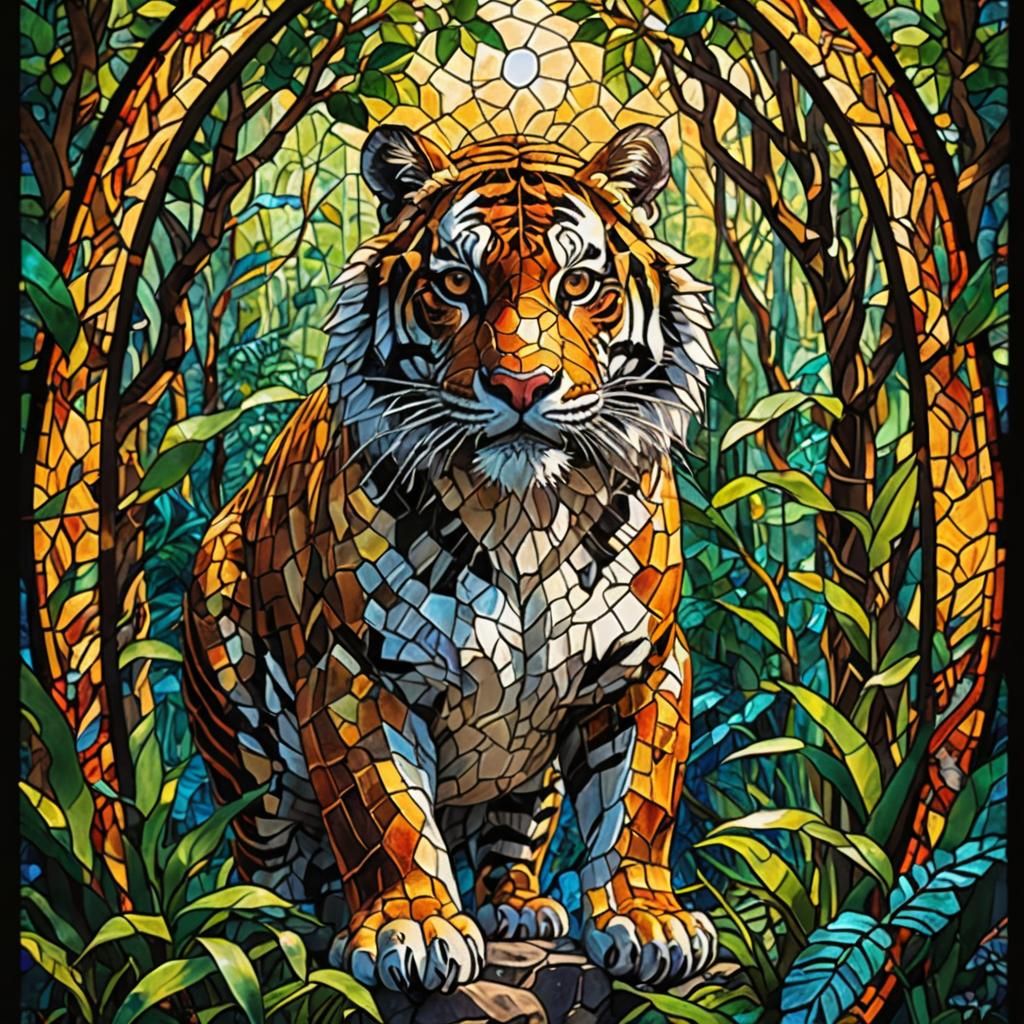 Majestic Tiger: Stained Glass Mosaic Art