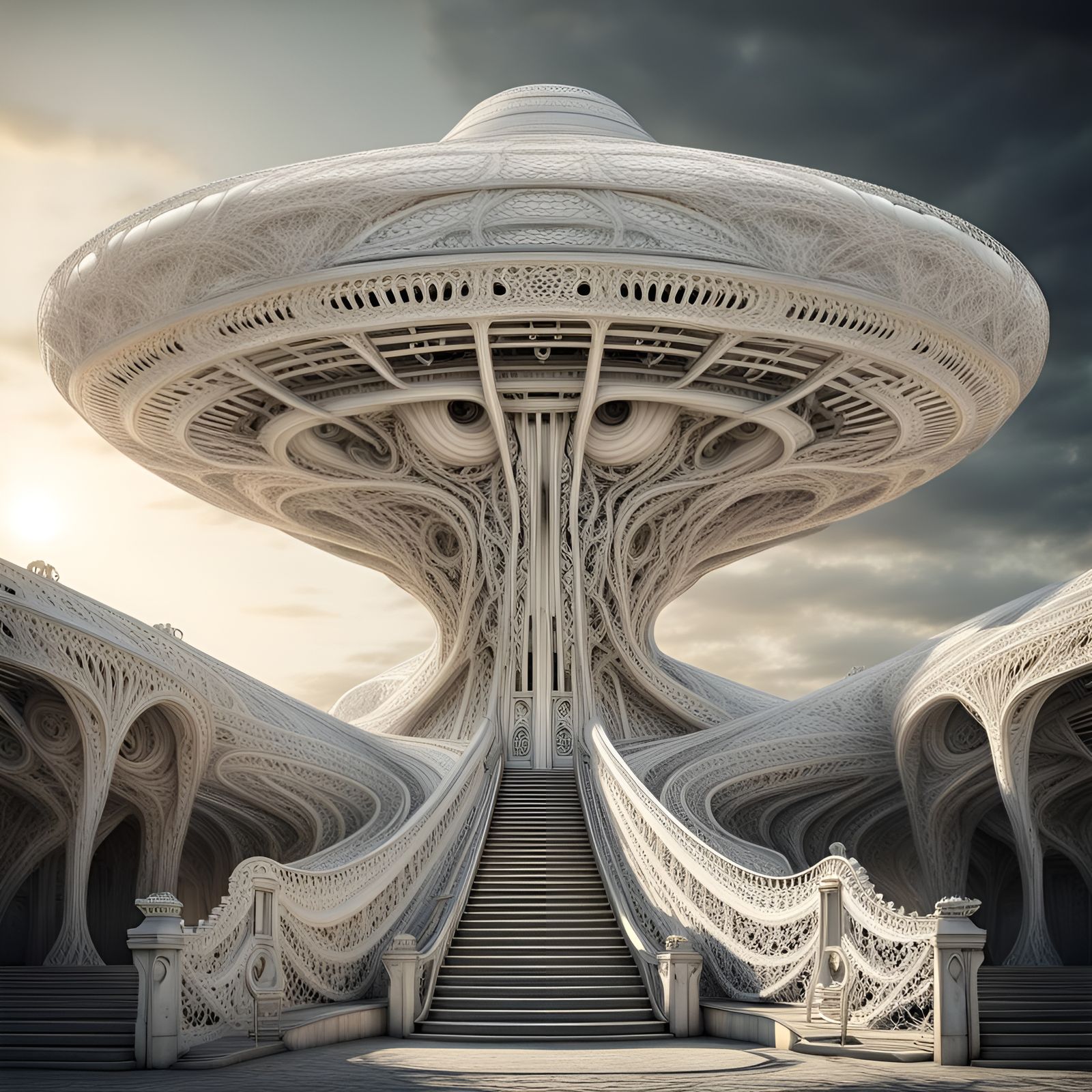 Lace Alien Spaceship: Hyperrealistic Giger-Inspired Photogra...