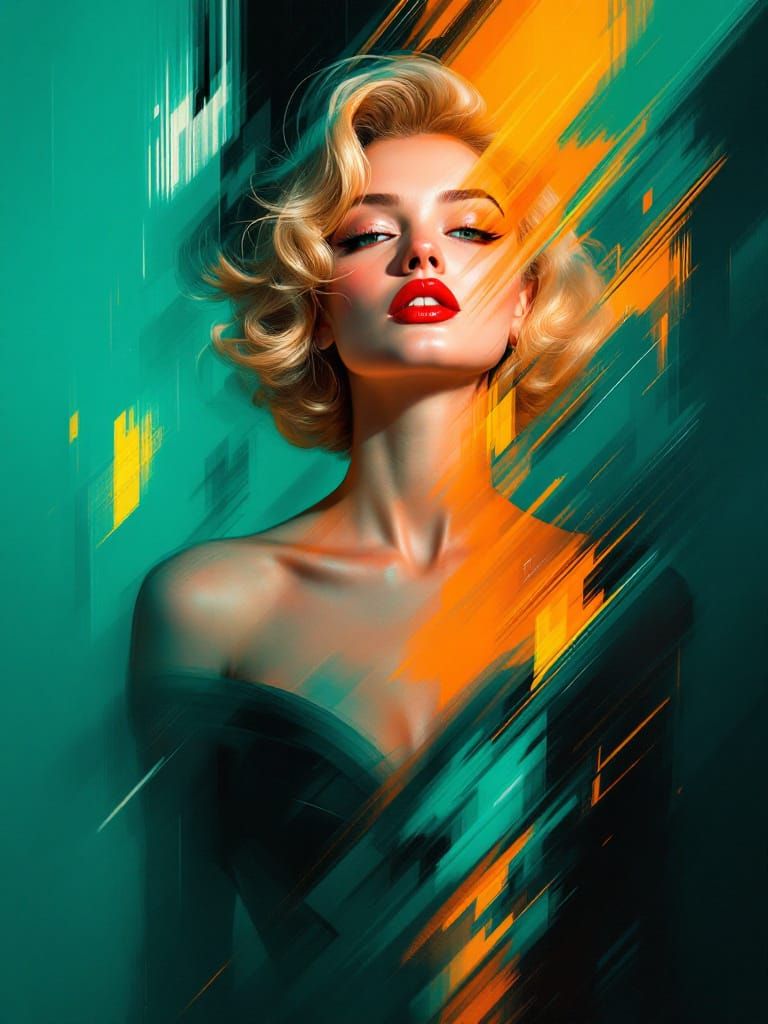 Blonde Pin-Up Woman in Dynamic Sci-Fi Portrait